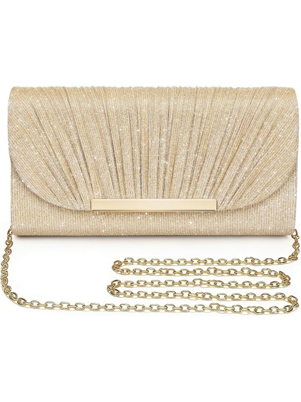 Women's Gold Glitter Clutch Purse Formal Evening Bag Wedding Party Handbag